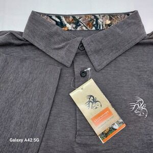 Legendary Whitetails Mens XL Polo Shirt Charcoal Grey Camo Trim Short Sleeve NEW